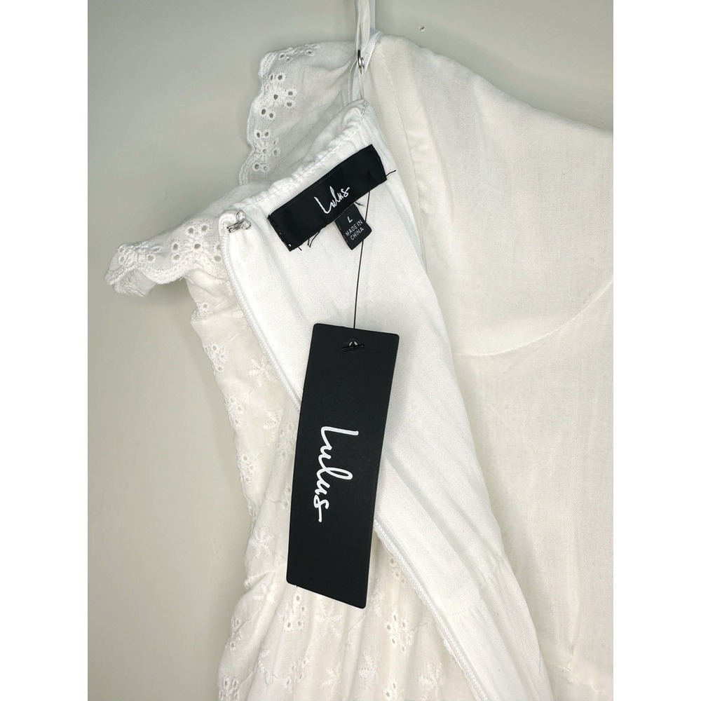 Lulus Lovely Weather White Eyelet Midi Dress L Bustier Embroidered Sundress NWT - Picture 16 of 16